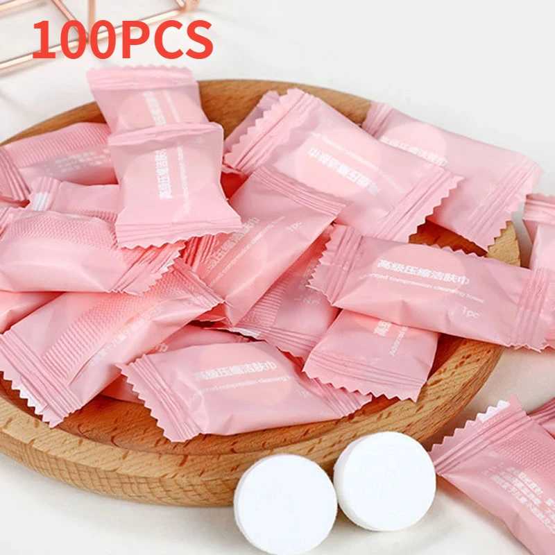 Asciugamano Compresso,100 Pezzi Magico Asciugamano Monouso Compresso Pillola Asciugamano Espandibili Asciugamano Magica Asciugamano Facili da Trasportare Asciugamani Compressi per La Pulizia del Viso