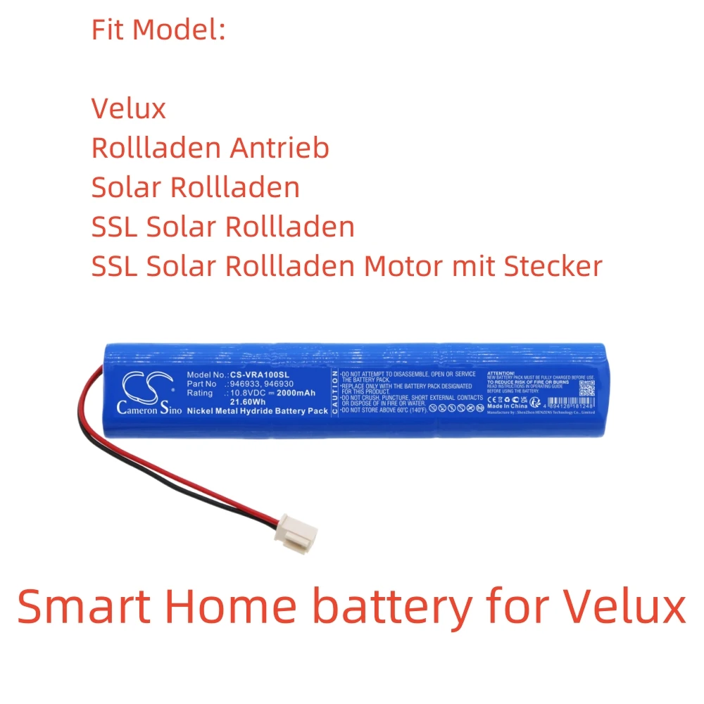 Shentec 10.8V 3500mAh NI-MH vervangende accu rolluiken Solar voor Velux 946933 accu met kabel en stekker reserveaccu voor Velux rolluikaandrijving, SSL Solar rolluiken, zonnerolluiken, 846933 946930