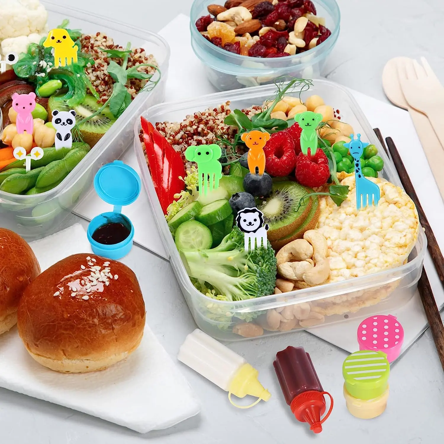 Fruit Fork Silicone Fork Sauce Bottle Accessories 42pcs/set Children's Bento Sauce Bottle Mini Cartoon Seasoning Squeeze Bottle Children Snack Cake