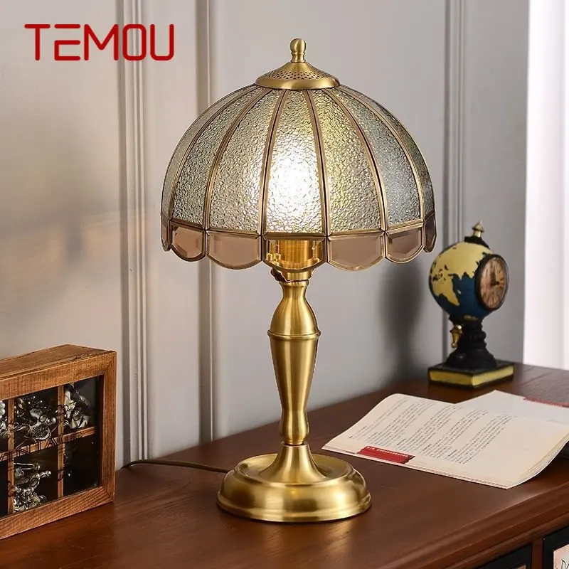 

TEMOU Modern Brass Glass Table Lamp LED European Creative Bedside Copper Desk Lights for Home Living Room Bedroom