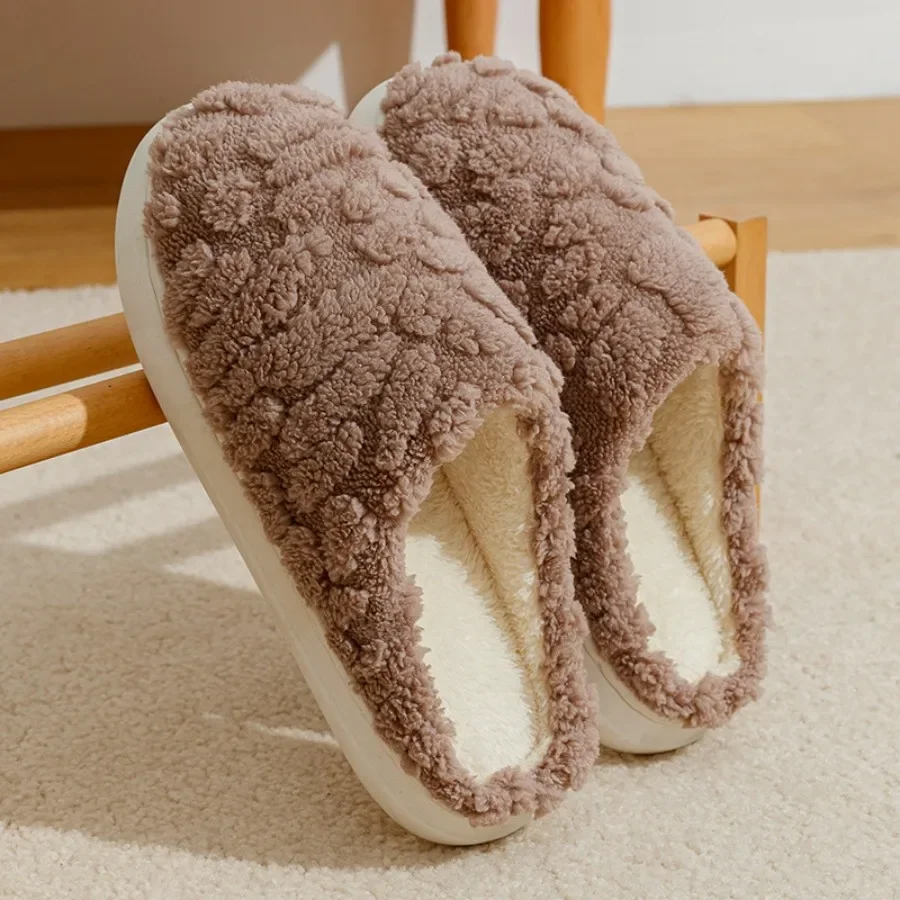 2025 Winter Warm Plush Slippers - Unisex Couple's Silent Soft Sole House Shoes, Non-Slip Thick Fleece Indoor Bedroom Slippers