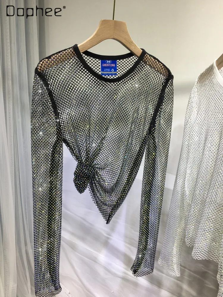 Sexy Women's Shining Full Rhinestone Net Tops Summer New Luxury