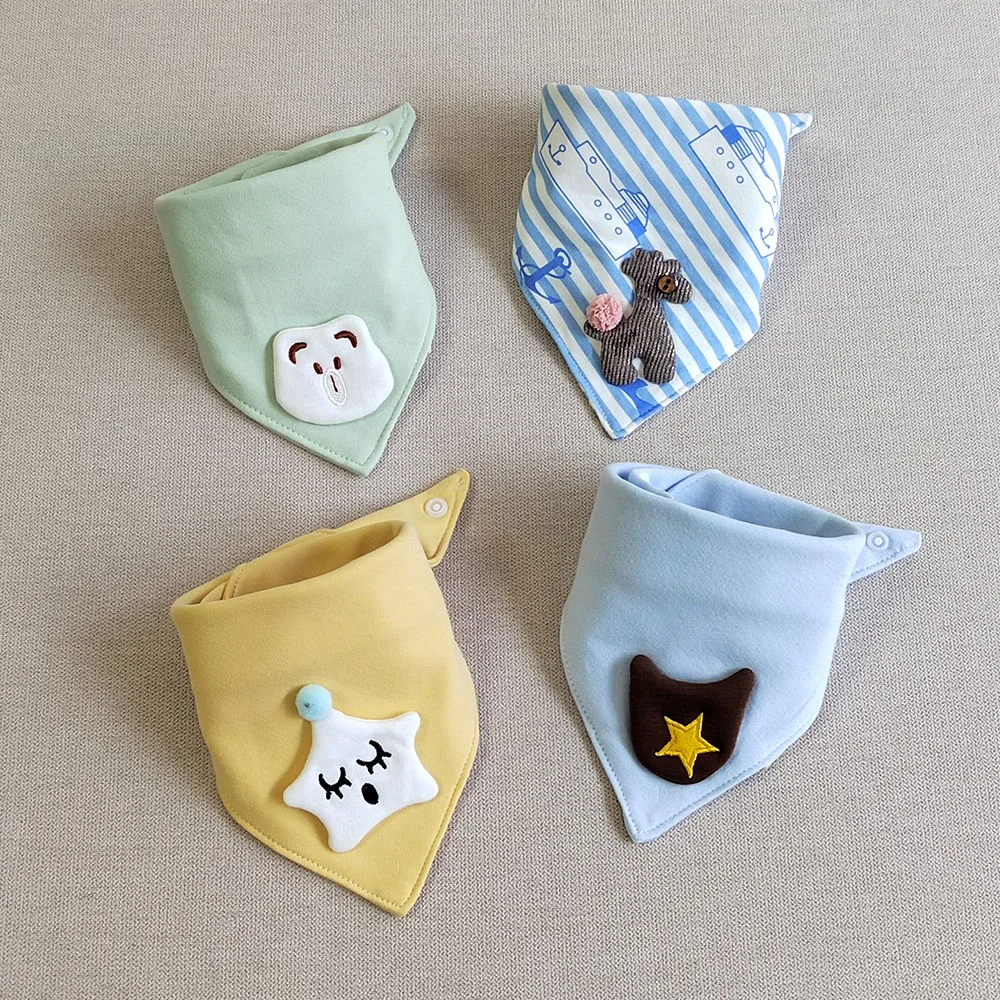 

4 Pieces Baby Bandana Bibs Triangle Double Cotton Cartoon Saliva Towel Baby Boys Girls Feeding Apron Cotton Burp Cloth
