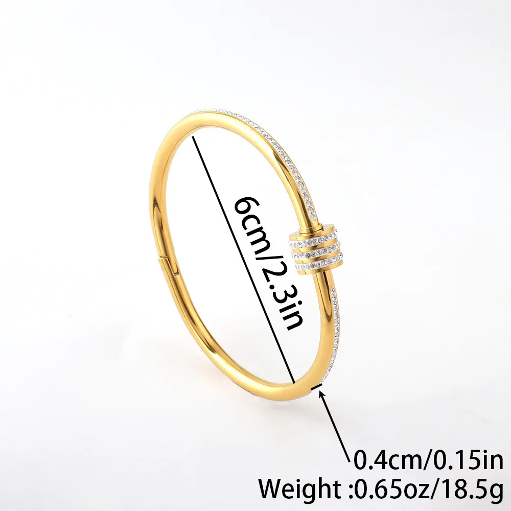 Bangle Bracelet Elegant Gold Color With Sparkling Rhinestone Stainless Steel Women's Formal Dinners Jewelry