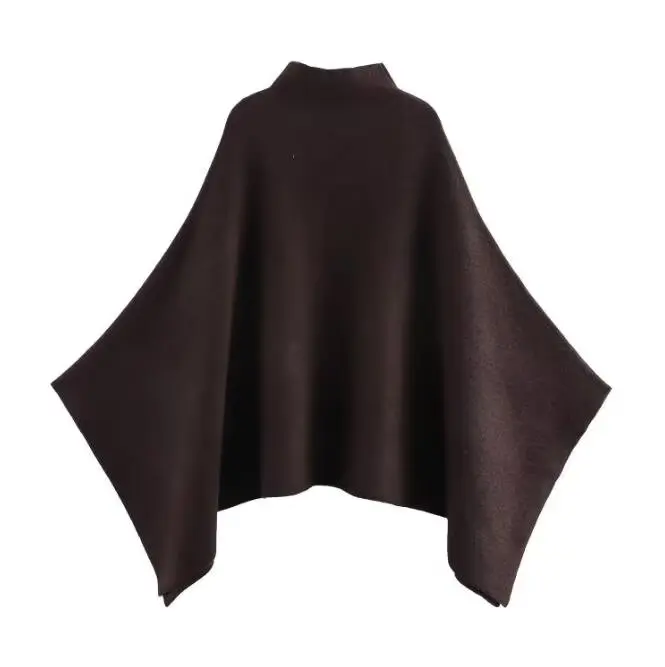 HH Women's New Fashion Versatile Solid Stand Collar Knitted Cape Coat Female Casual High Street Asymmetric 3-Colors Jacket Mujer
