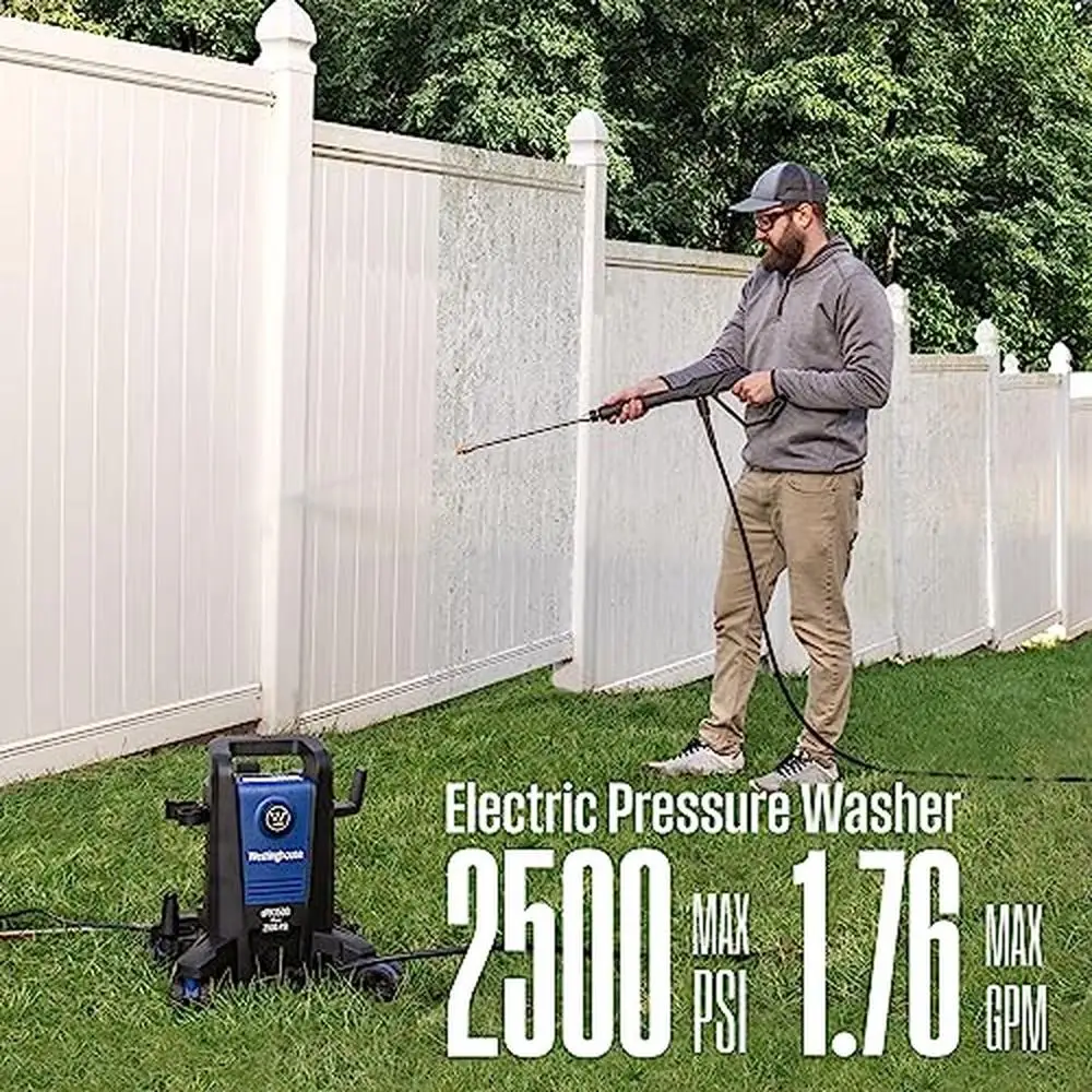 Electric Pressure Washer 2500 PSI 1.76 GPM Anti-Tipping Technology Soap Tank Pro-Style Wand 360&deg; Steering Design Lightweight high pressure washer