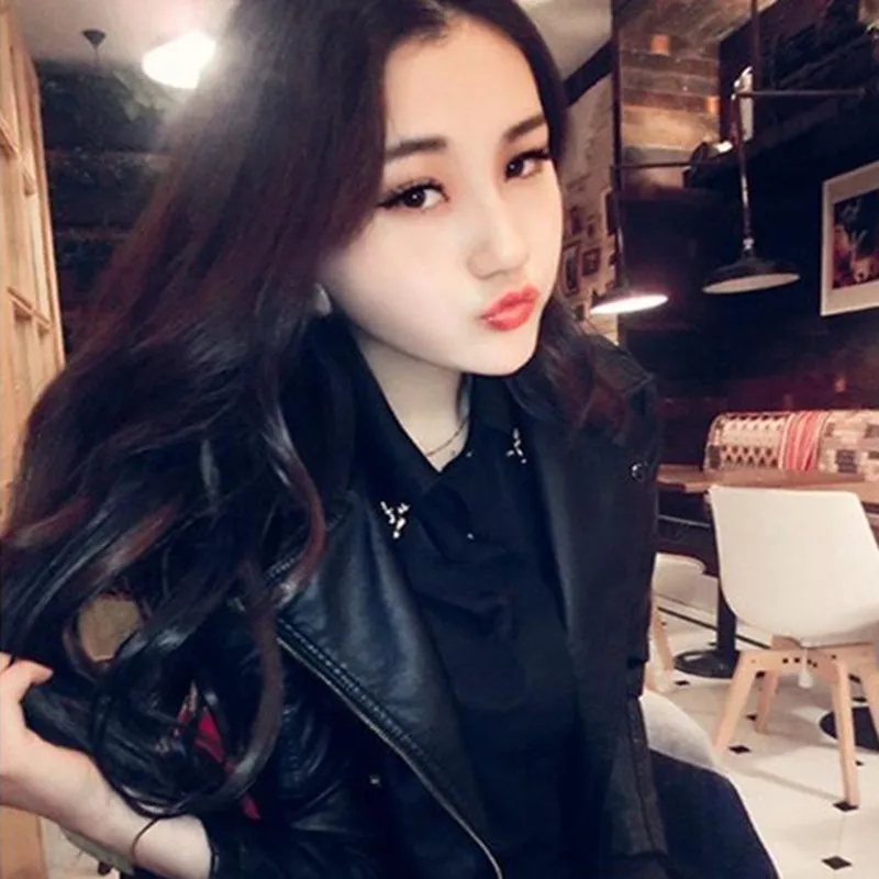 [패션 가죽] 봄 가을 여성 한국 스타일 짧은 슬림 핏 오토바이 가죽 자켓 플러스 사이즈 겉옷 여성 의류 * 패션