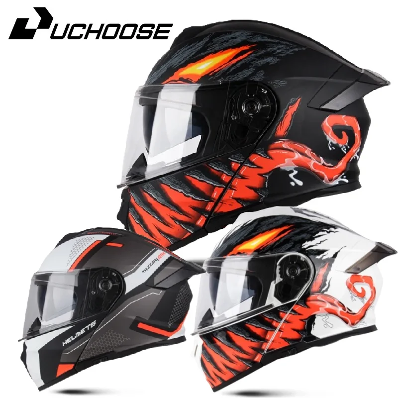

Лидер продаж, модные Полнолицевые Шлемы Venom Uchoose, защитное снаряжение для мотоцикла, откидной шлем, мотоциклетный двойной солнцезащитный козырек