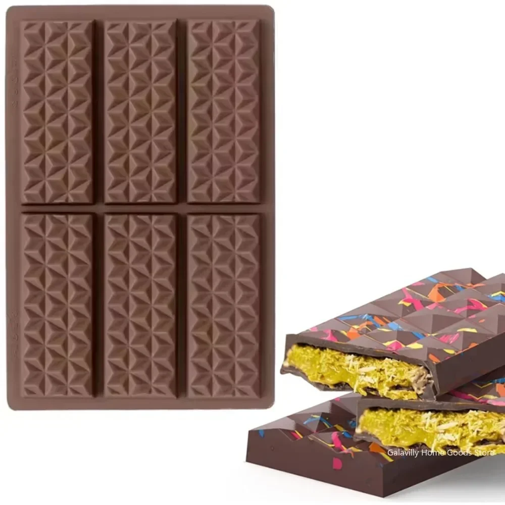 Chocolate Bar Mold 6-hole Thick Silicone Filled Knafeh Pistachio Chocolates