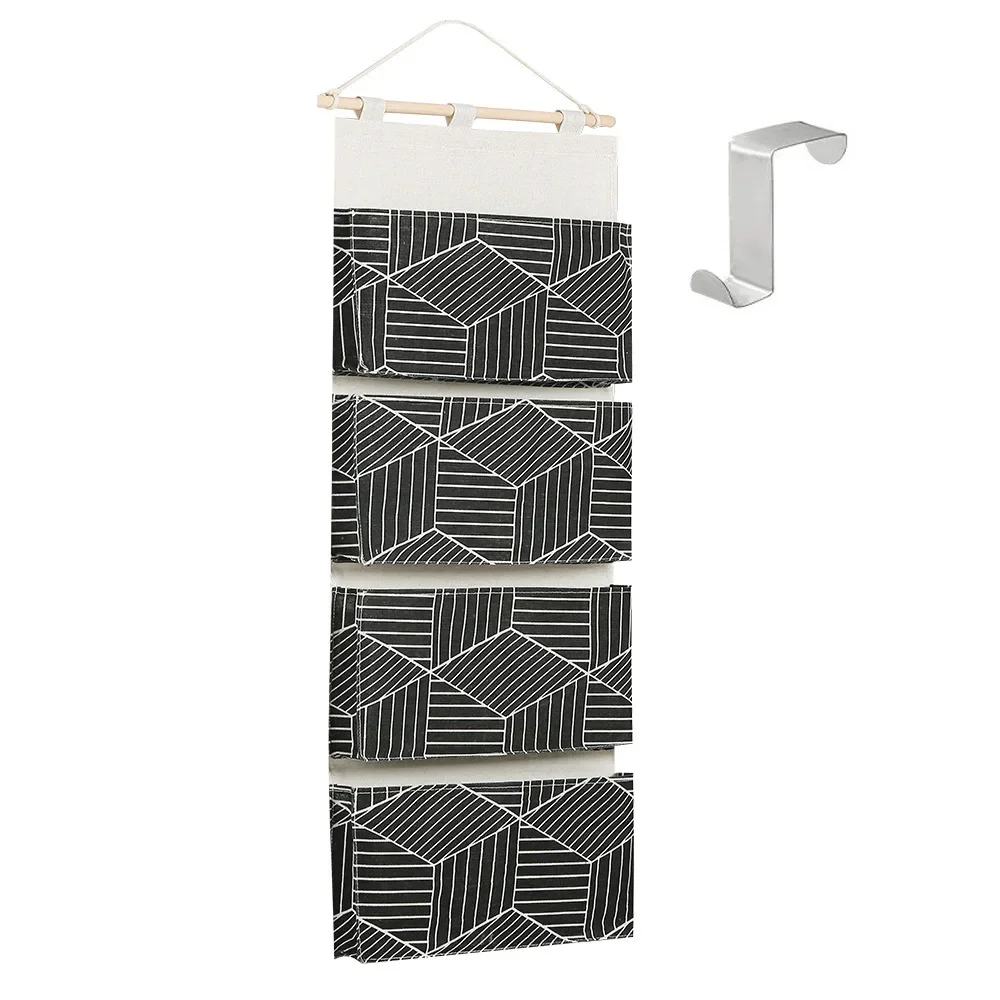 Wall Hanging Organizer Bag Cotton Linen Fabric Door Hanging Bag Sundries Bag Home Closet Wall Organizer Hanging Storage 4