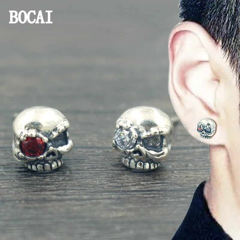Bocai New 100% S925 Sterling Silver Personalizzato Vintage Hip Hop Diablo Street Skeleton Orecchini Malesingle