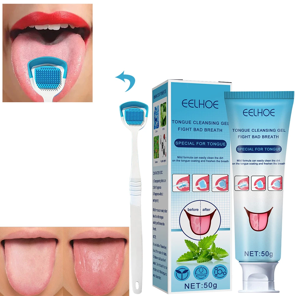 Tongue Cleaning Gel Tongue Brush Helps Fight Bad Breath Tongue Cleaner Brush Precise Cleaning Brush Kit for Men Women