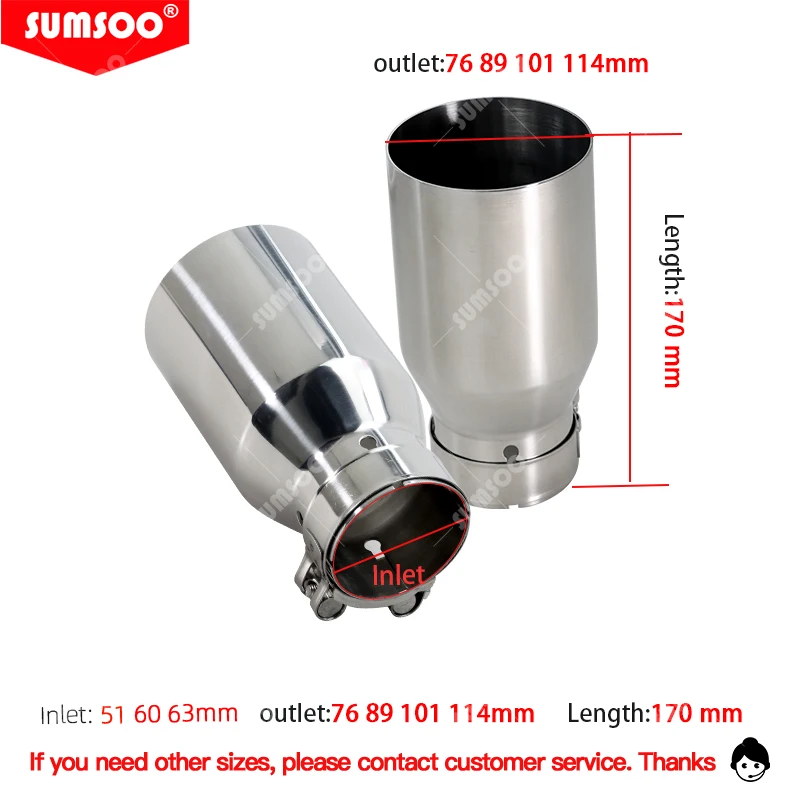 Exhaust Muffler Tail Pipe Stainless steel Universal Automobile exhaust pipe Muffler Car accessorie modification 1PCS exhaust muffler tip,exhaust pipe muffler