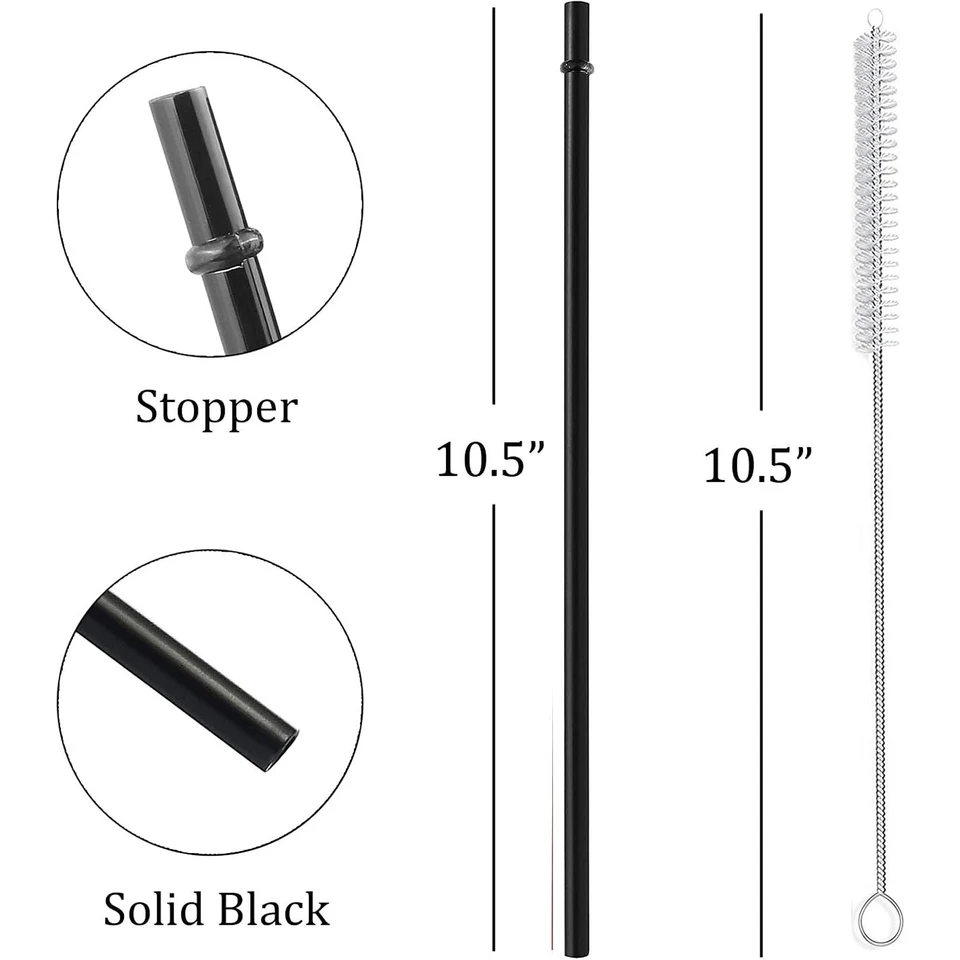 Confezione da 12 cannucce nere riutilizzabili, cannucce di ricambio per bicchieri in plastica dura lunga 10,5 per Stanley da 16/20/30 OZ, set da 10 con spazzola  15