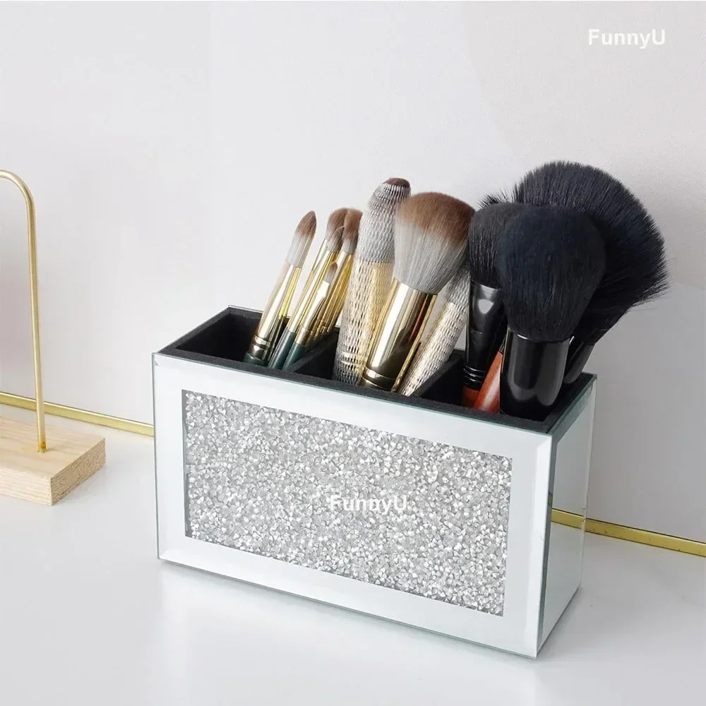 Makeup Brush Holder Organizer Luxury Bling Crushed Diamond Glass Mirrored Jewelry Boxes Women Jewelry Organizer Storage Boxes 4
