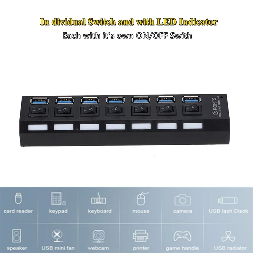 High-Speed USB 3.0 Hub with Multiple Ports and Power Adapter - Ideal
