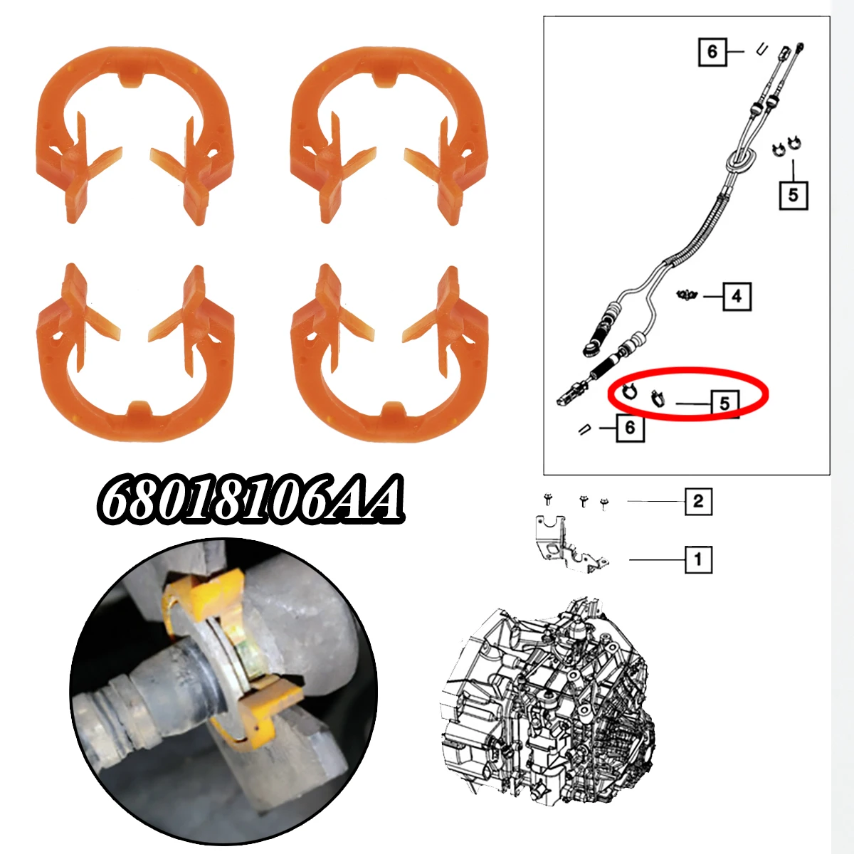 4pcTransferCaseShiftCableRetainerClip68018106AAForJeepPatriot