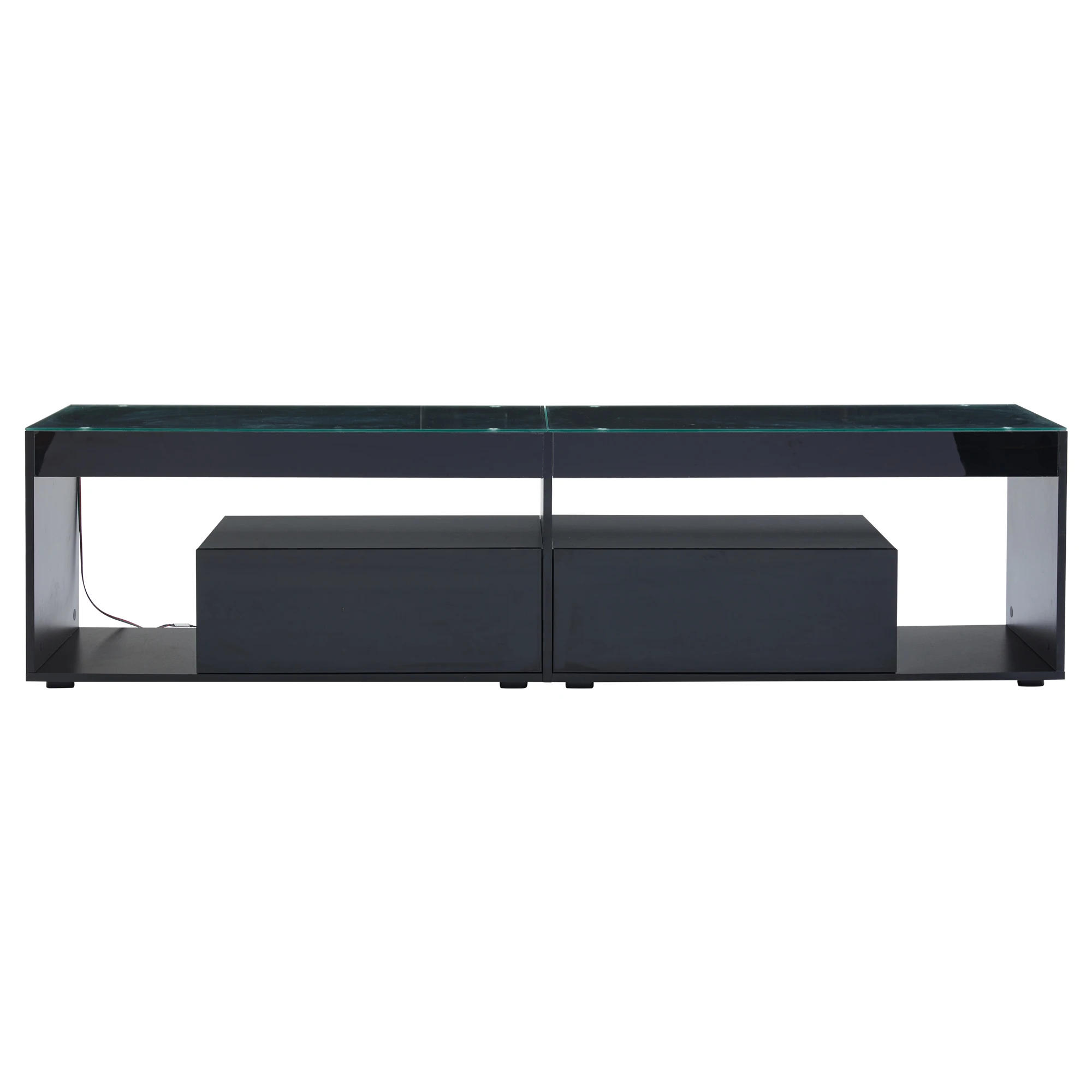 Hochglanz-LED-TV-Schrank, geeignet für Fernseher bis zu 70 Zoll, schwarzer Wohnzimmer-TV-Ständer mit 2 Schubladen, TV-Konsolentisch für das Wohnzimmer. – Detail 16