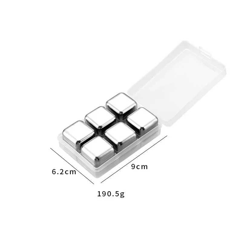 Ice Cubes Whiskey Stones 6 Piece Reusable Whiskey Ice Cubes Set with Silicone Head Tongs and Ice Cube Trays 304 Stainless Steel Cubes