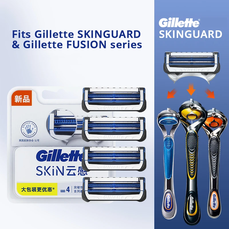 Originale Gillette Skin Guard Testine Di Rasoio 2 Strati Lama Da Barba Rasoio Di Sicurezza Sostituire Le Teste Cura Del Viso Per Pelli Sensibili 4 Pez
