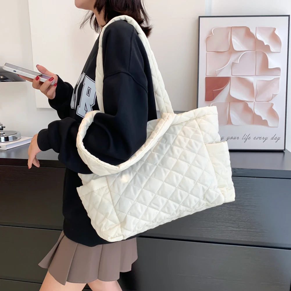 2023 Lattice Pattern Shoulder Bag Space Cotton Handbag Women