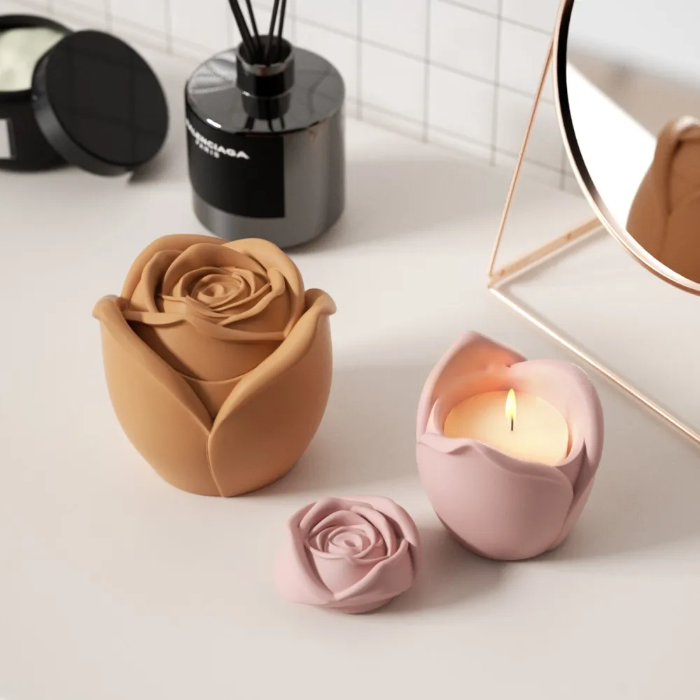 

Rose Cement Candle Jar Mold and Candle Refill Mold DIY Concrete Candle Vessel Making Mould