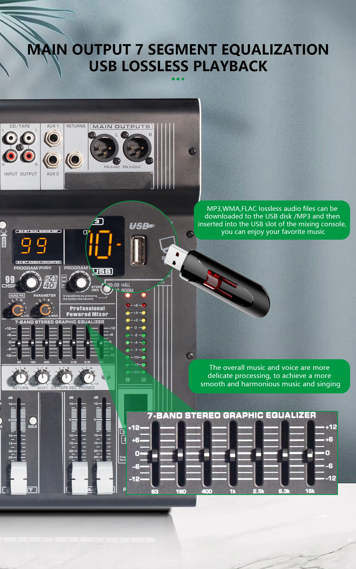 GAX-NX4 Professional 4 Channel Power Mixer Amplifier 400W*2 USB
