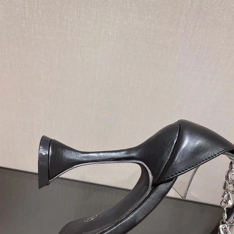 Balduaren Brand New Women Sandals Rhinestone Chain Square Toe Wedding Shoes Banquet Sandals Super High Heels Women Pump