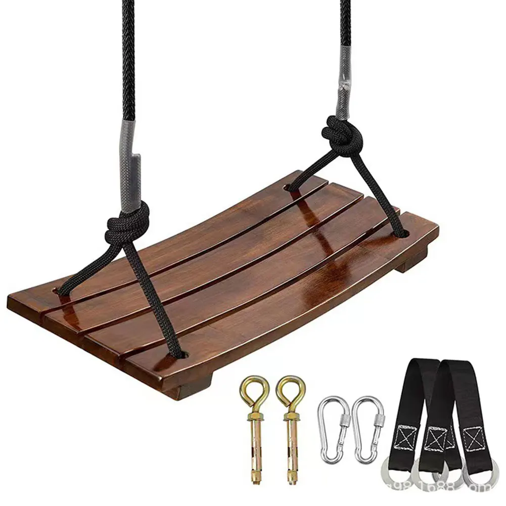 Swing Toy Outdoor Play Equipment Solid Wood Swing One Seat Simple Swing Maximum Load 440Lbs Curved Outdoor Rope for Garden Patio Yard