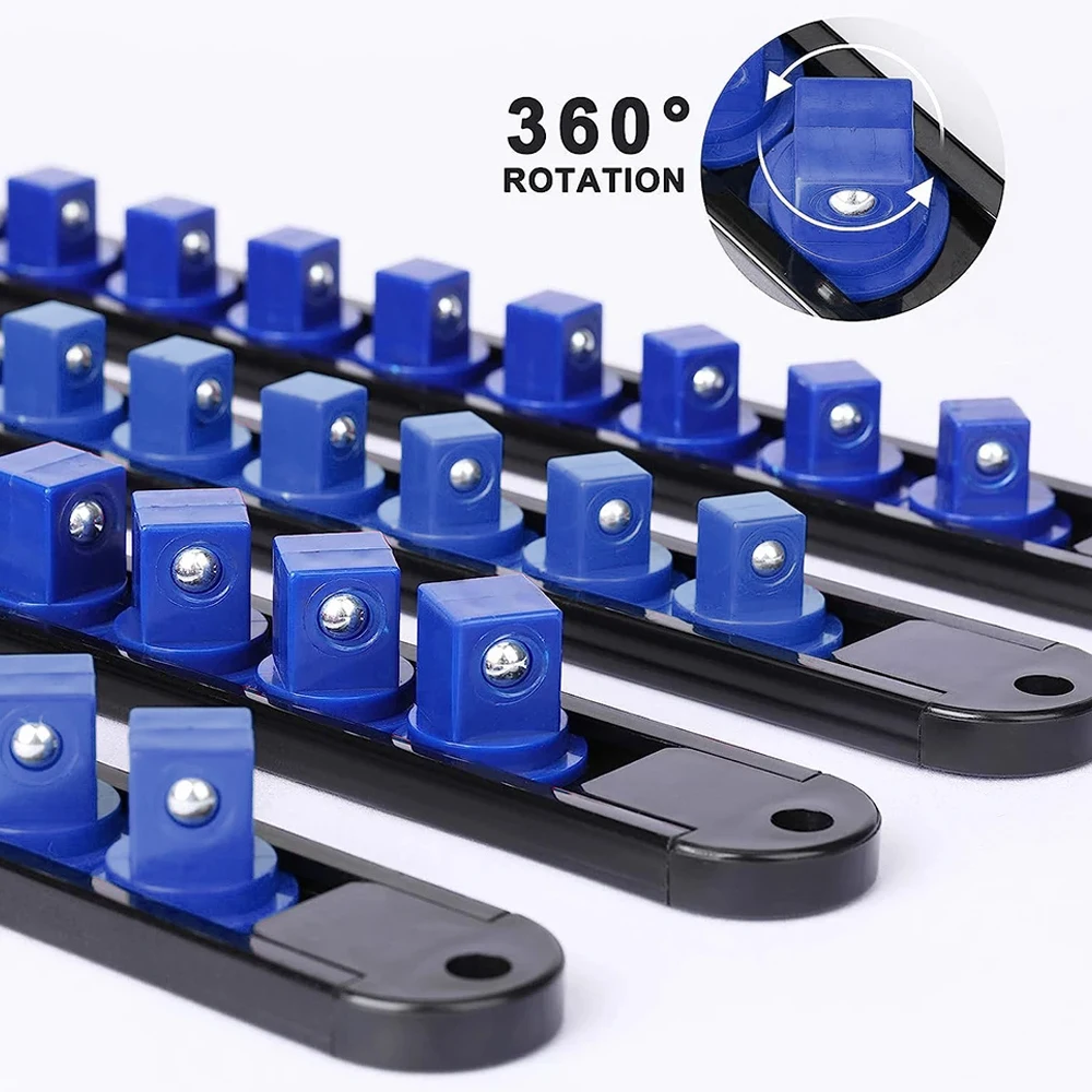 1Pcs 360 Degrees Swivel Socket Organizer 1/4inch 3/8inch 1/2inch Premium Quality Socket Clip Rail Holder Socket Organizer Tools 4