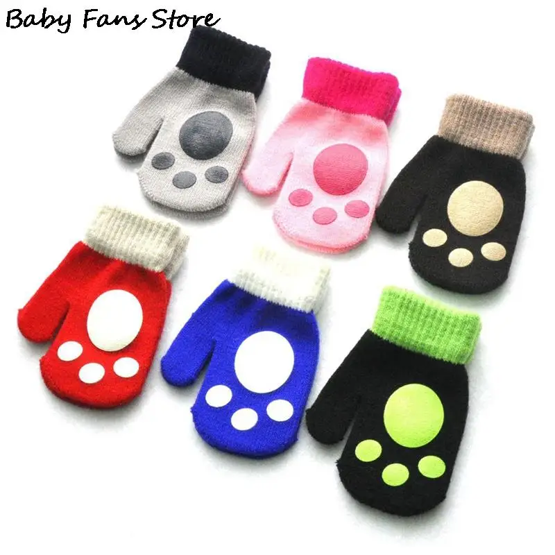 

Lovely Footprints Gloves Children Kids Winter Wool Mittens Skiiing Cycling Outdoor Claw Glove Fingerless Luvas Student 1 Pair