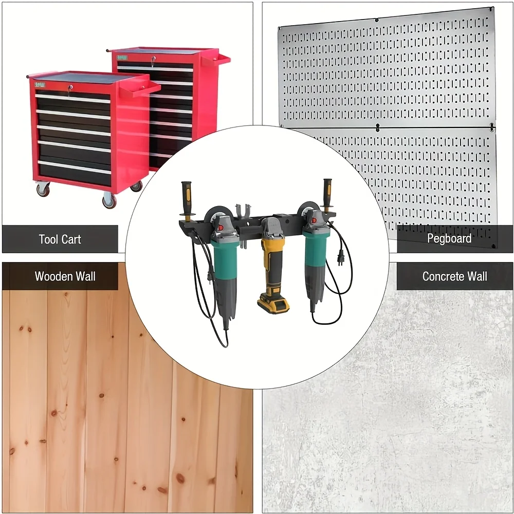 Angle Grinder Holder -2/3 Bay with Cord Hanger, Wall mount Bracket for Cutters Polishers, Garage and Workspace 6