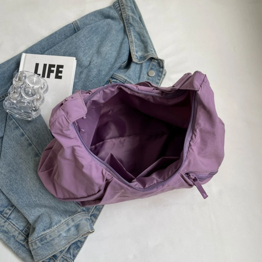 Korean Style Nylon Shoulder Bag Tote Bag Large Capacity Casual Dumpling Bag Solid Color Fold Oxford Cloth Girls Сумка Женская