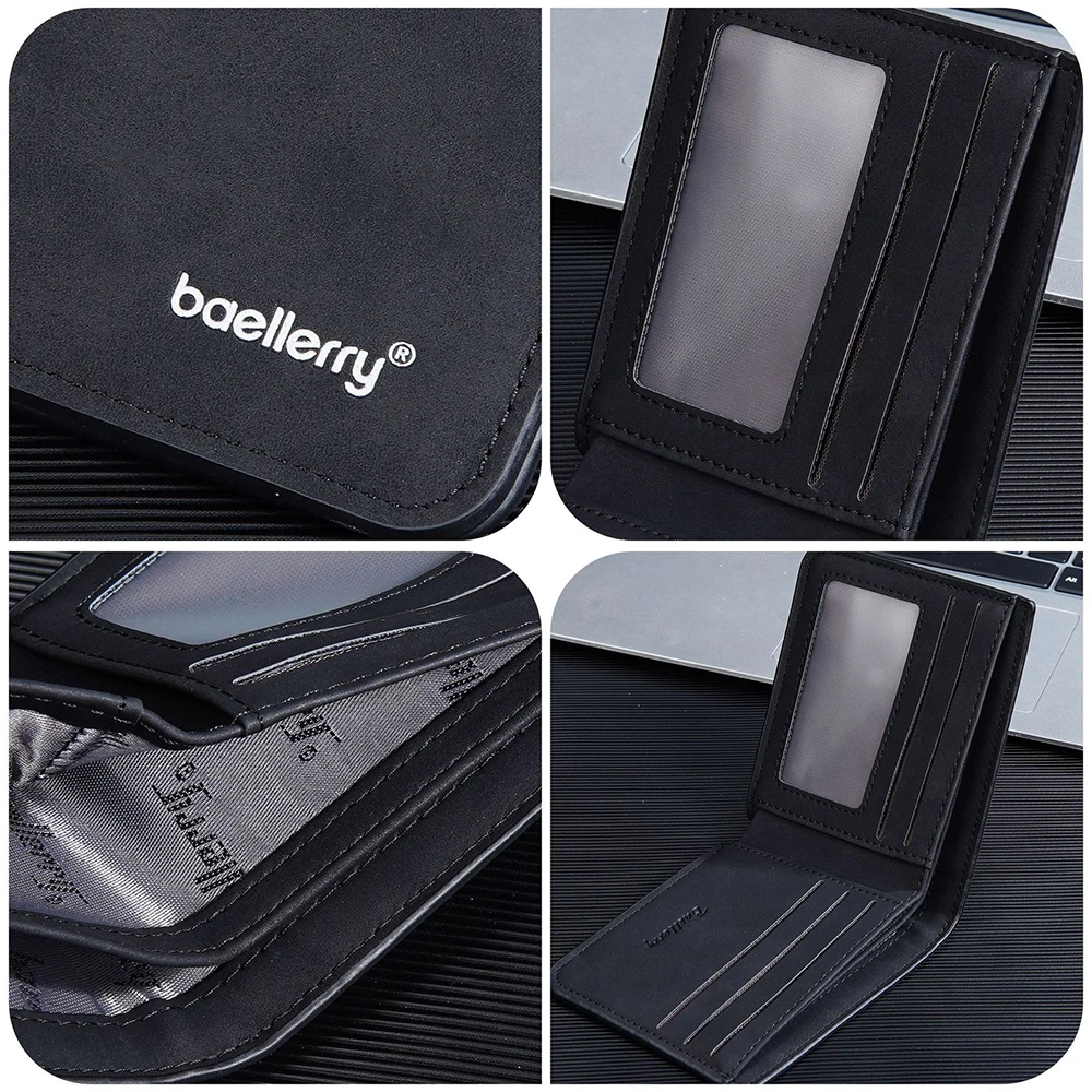Baellerry Old School Men's Wallet Short Distressed Leather Look 6+ Card Slots Zipper Gift
