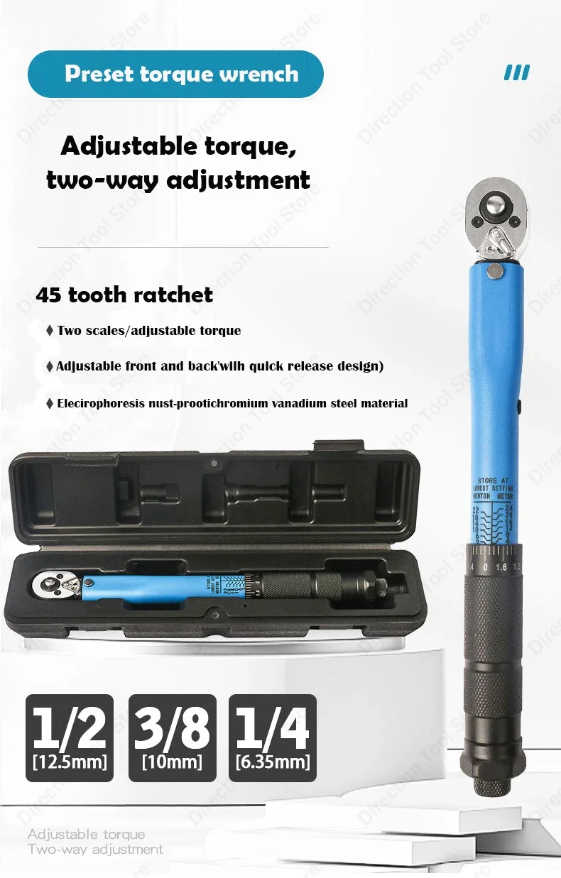 5-60/19-110/10-140 N.m Drehmomentschlüssel 3/8" Bidirektionaler Voreinstell-Drehmomentschlüssel Professionelles Reparaturwerkzeug für Fahrräder, Motorräder und Autos – Detail 1
