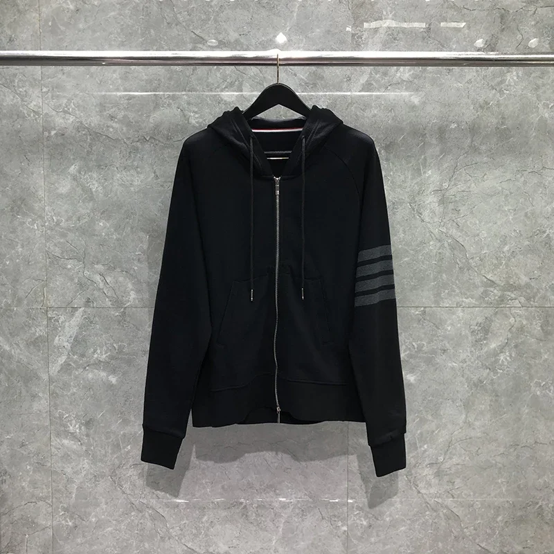 

TB THOM Hooded Shirts Classic Cotton 4-Bar Dark Stripes Zip-up Hoodies 23FW Y2K Hot Sale Streetwear Casual Sports Sweatshirts