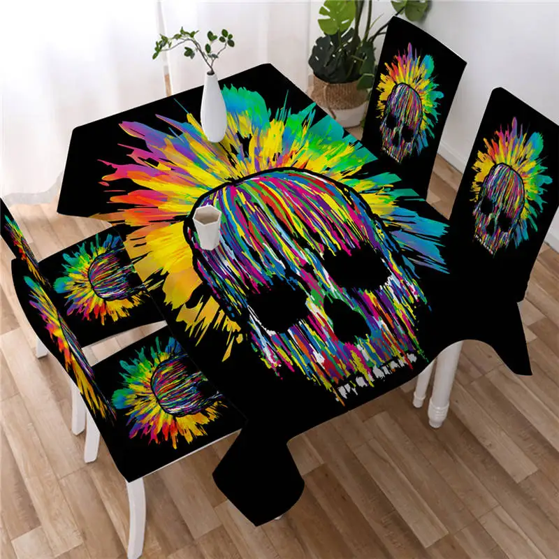 Black and White Gothic Skull Printing Rectangular Tablecloths for Table Party Decoration Waterproof Anti-stain Tablecloth Cover