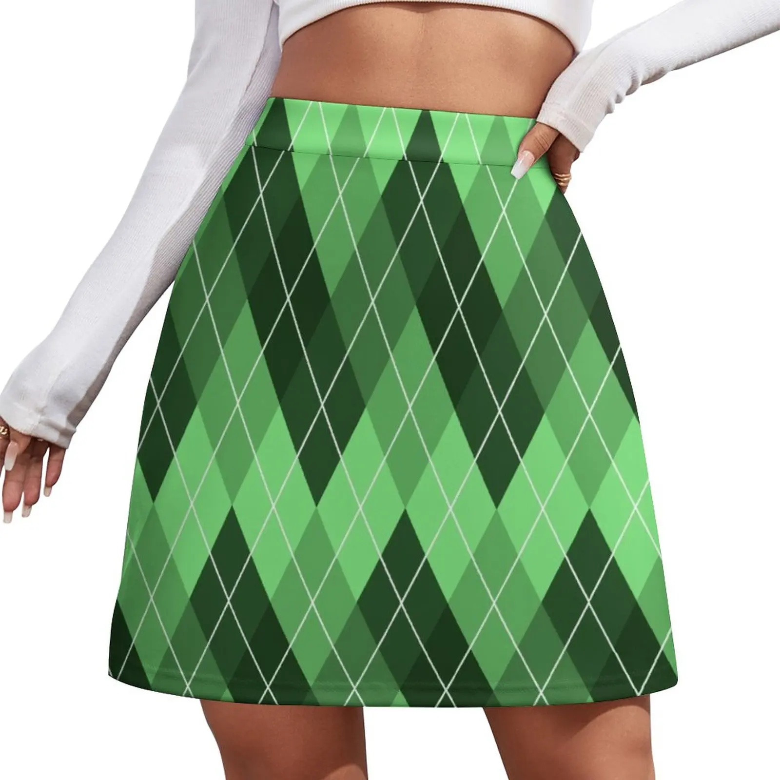 Green Argyle Pattern Mini Skirt mini skirt for women women's stylish skirts [fila]argyle pattern men s drawers