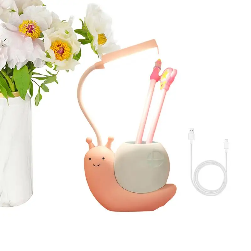 

Cute Desk Lamp Snail Table Lamp Night Light Rechargeable Desk Lamp Book Light With Pen Holder For Bedroom Desktop Decoration