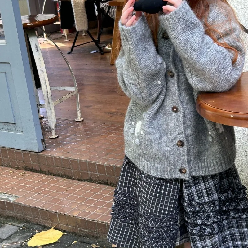 2025 봄/가을/겨울 여아 신상 고급 삼차원 플라워 가디건 스웨터 코트