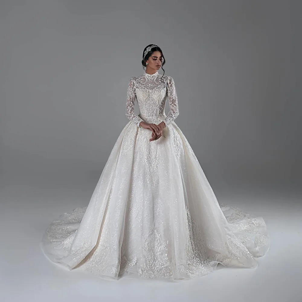 Hochzeitskleid vestido De Novia Vintage De cuello alto, ropa De boda De