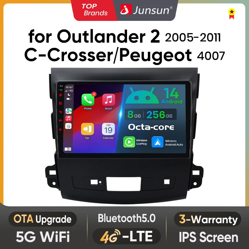 Junsun Wireless CarPlay für Apple Android Auto Autoradio für Mitsubishi Outlander XL2 2005–2011 Citroen C-Crosser Navi Stereo