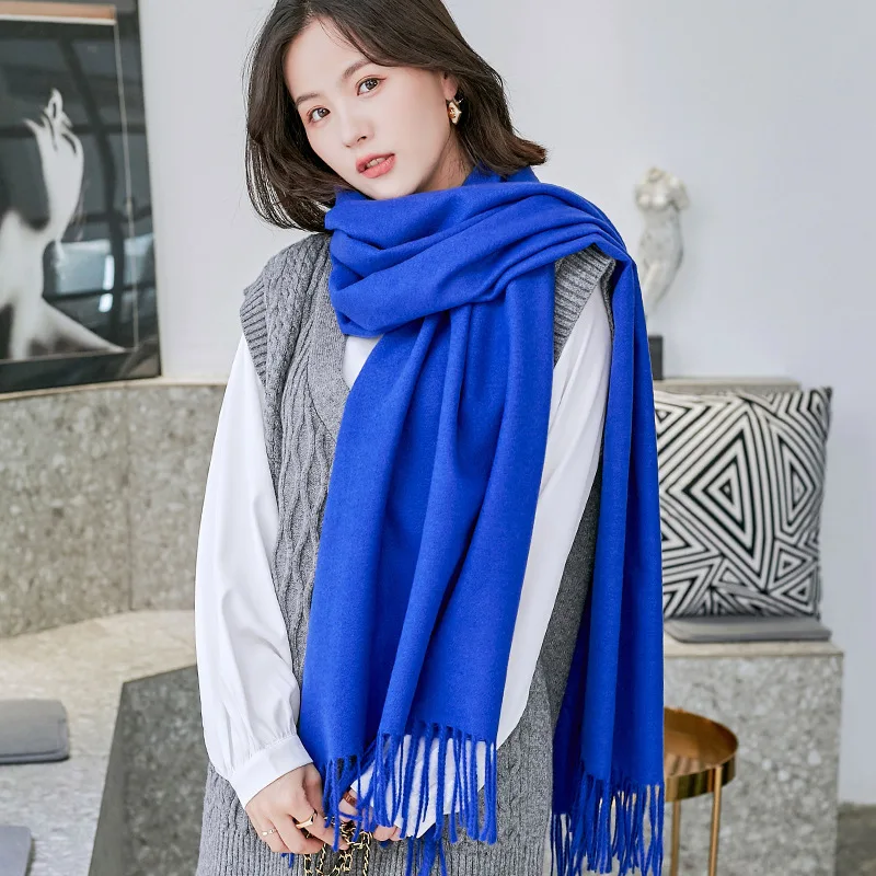 Multicolor Neck Warmer Women Scarf Winter Luxury Solid Long Cashmere Scarves Men Pashmina Shawl Wraps Warm Tassel foulard hiver