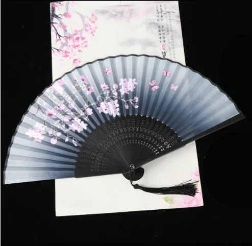 Retro Style Folding Fan Female Japanese Pattern Retro Cloth Art Craft Gift Home Decoration Ornament Dancing Hand Fan