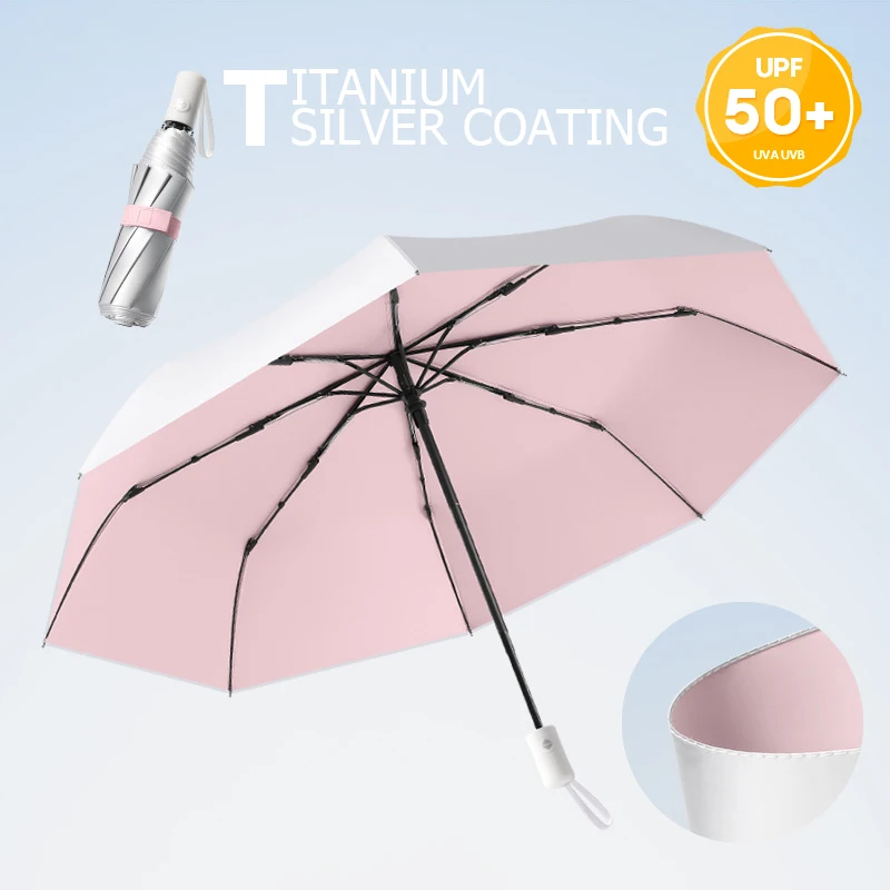 Outdoor Mini Sun Umbrella UV Protection Ultralight Folding Umbrella Sunshade Titanium Silver