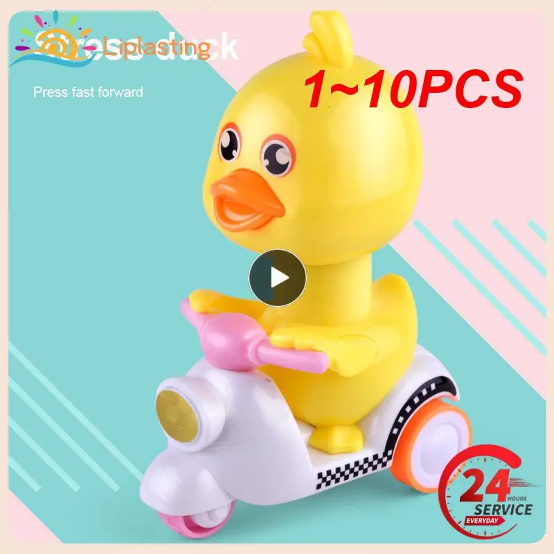 

1~10PCS No not need battery press then return cart little yellow duck motorcycle inertia pressure cute duck press duck toy