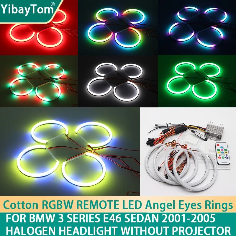 

131mm+146mm Remote Cotton RGBW LED Angel Eye Halo Ring For BMW 3 series E46 sedan 2001-2005 Halogen Headlight without Projector