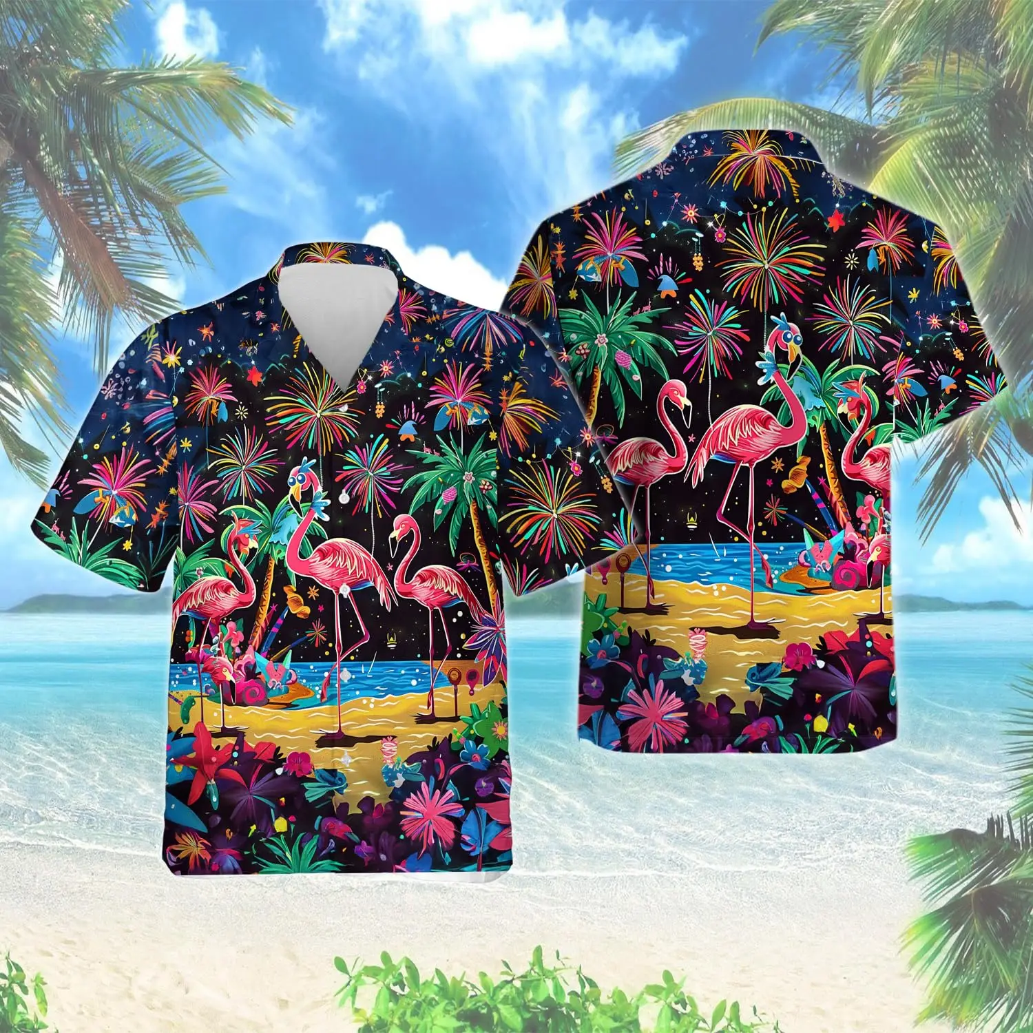 thumbnail image 1 of Camisas hawaianas con estampado completo de animales y pájaros lindos para hombres, camisas casuales de manga corta para vacaciones en la playa, blusa con botones de talla grande, 1 of 5