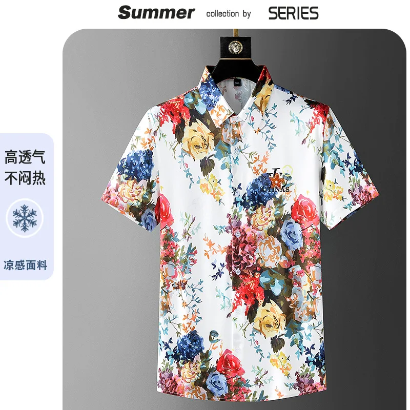 New casual shirts for spring and summer fashionable and breathable short sleeved shirts trend Hawaiian beach style men's shirts