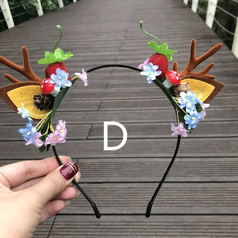 New Years Headband Elk Horn Pine Cone Christmas Headband Female Holiday Hair Accessories Cute Cat Ears Headdress